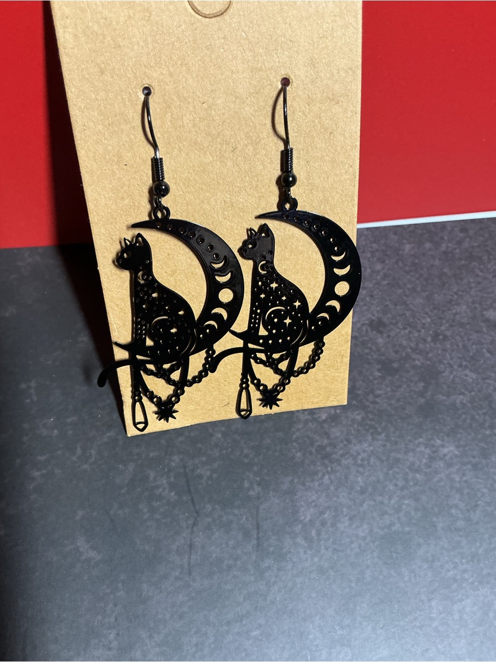 Black Cat Lunar Crescent Moon Earrings